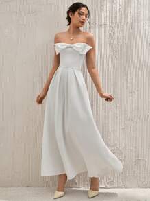 SHEIN Cottnline HEARTH COLLAR BOW CHEST VOLUMED SKIRT OFF-SHOULDER DRESS - White - View 5