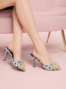 CUCCOO DOLLMOD Women's 8.8cm Heel Elegant Butterfly Fabric Mules Peep Toe High Heels - Grey - View 5