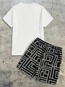 AXEPEAK Set di t-shirt a maniche corte e pantaloncini con stampa orsetto, adatto all'abbigliamento da strada, per l'estate, da uomo