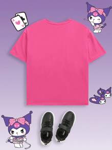 HELLO KITTY AND FRIENDS | SHEIN 女童休闲百搭可爱卡通图案针织短袖T恤 - 玫紅色 - 查看 3
