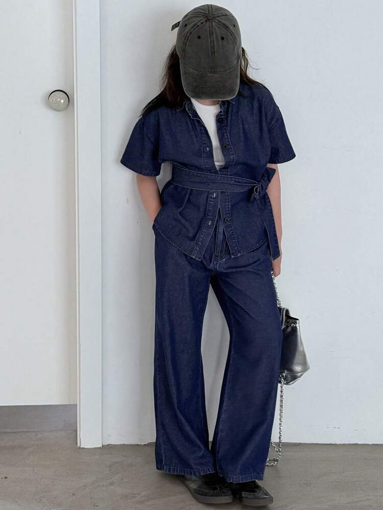 Tween Girls Daily Casual Denim Outfit