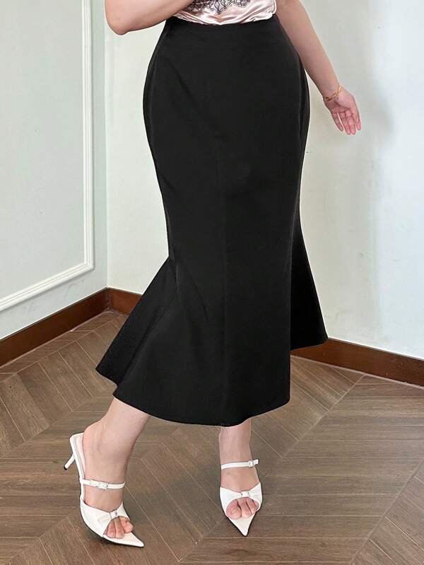 Dazy Plus Plus Size Solid Color Elastic Bodycon Mermaid Skirt