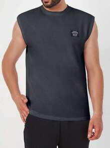RueChic Regata casual masculina de cor sólida com gola redonda, adequada para uso ao ar livre no verão - Cinza escuro - Ver 3