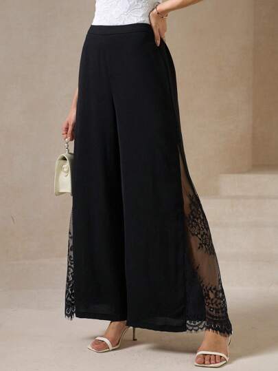 パンツ Patchwork Lace Pants 38 SHEIN Clasi Women's Patchwork Lace Wide Leg Summer Pants