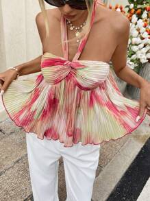 Serisse Women's Tie Neck Printed Blouse Summer - Multicolor - View 1