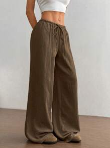 Flirla Pantalones rectos de algodón casual de cintura extra baja para mujer