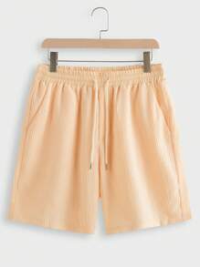 Manfinity Homme 男士夏季休闲纯色短袖衬衫和短裤套装男士两件套服装夏季 - 卡其色 - 查看 8