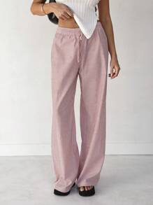 Roylia Pantalones largos de mujer de estilo elegante y sencillo, de diseño clásico de rayas, con cordón y torsión, para uso diario