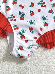 SHEIN 青少年女孩樱桃印花连体泳衣，适合海滩度假，儿童泳装 - 彩色 - 查看 8