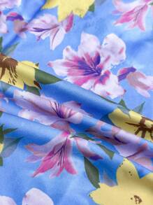 SHEIN Unity Women's Sexy Floral Print Backless Strapless Top For Beach Holiday - Blue - View 4