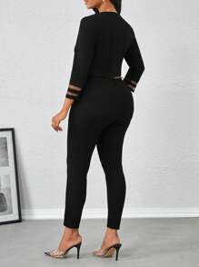 SHEIN Lady Thin Coat Neckline Diamond Jacket Women Tops Birthday&Event /Office /Church /Wedding /Holiday Office Outfits For Women In Fall/Winter - Black - View 2