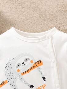 2 Piezas/set Bebé Niño Lindo Estampado De Animales Mameluco Con Pies Y Manga Larga, Ropa De Hogar