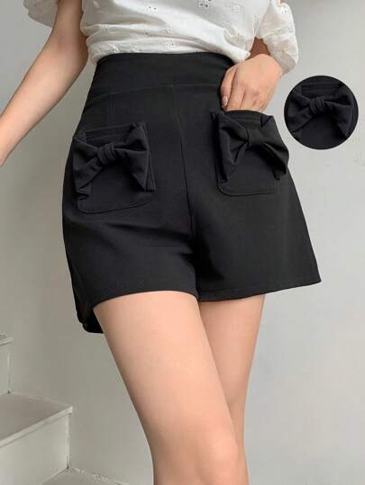 Modelyn Women's Bow Decor Flower Bud Shorts With Chic Design