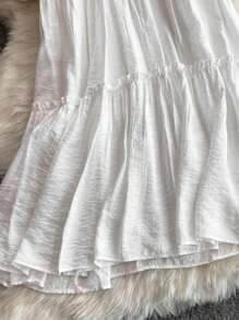 INAWLY 女式露肩荷叶边多层短款连衣裙，休闲度假风格，夏季 - 白色 - 查看 3