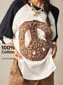 Bohemela Maglietta casual oversize taglie comode, maglia a blocchi di colore con scollo tondo e maniche a raglan