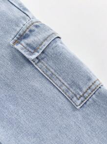 SHEIN Baby Boy Cool Street Style Fashionable Washed Effect Cargo Pocket Loose Fit Light Blue Denim Jeans - Light Wash - View 5