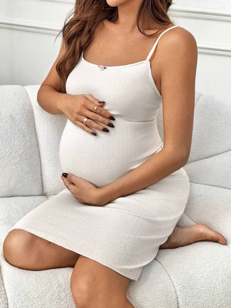 SHEIN Pregnant Women Solid Color Fitted Casual Cami Dress, Summer Summer Outfits For Women Maternity Dress - Apricot - View 1