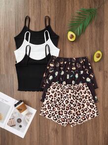 Shein Underwear&Sleepwear Basics 3 pièces Ensemble de pyjama short avec débardeur à imprimé de dessin animé