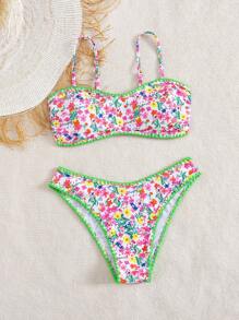 Swim Mod 女士夏季音乐节碎花贝壳蕾丝可爱度假风比基尼套装 - 彩色 - 查看 8