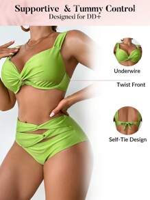 Swim DD+ Ensemble de maillot de bain push-up avec rembourrage et décoration de nœud sexy, tailles DD+