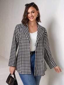 Chikora Plus Size Spring/Autumn Casual Houndstooth Blazer Graduation,Back To School,Teacher Outfits For Women - Black and White - View 6