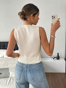 Siren Gaze Women Elegant Floral Sleeveless Round Neck Knitted Sweater Vest Going Out Tops Women Summer Casual - Beige - View 2