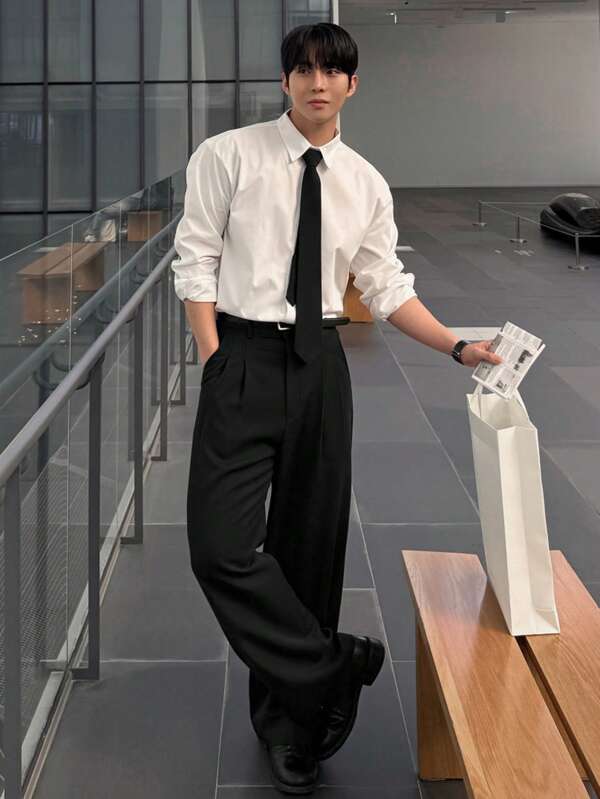 DAZY Men's Business Casual Plain Black Suit Pants, Spring/Summer