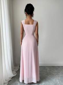 Rafferiza Sleeveless Solid Color Slit Dress, Waist Cinching, Slimming