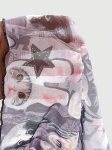 ROMWE Goth 加大码哥特式黑猫报纸印花缎面吊带背心和短裤睡衣套装