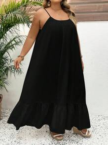 SHEIN CURVE+ Solid Color Plus Size Tank Top Swing Dress,Long Vacation Dress, Wedding Anniversary, White Dress, Long White Dress Boho Vacation Beach Outfits For Woman/Beach Dress/Beach Vacation Outfits/Beach Essentials / Graduation/Tea Party Dress,Sundress,Summer Dresses For Women