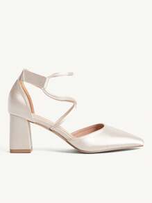 CUCCOO CHICEST Giày cao gót vuông mũi nhọn thanh lịch cho nữ, dây chéo bằng vải satin, màu trắng, phù hợp với trang phục trang trọng, tiệc tùng, công sở, đa năng, buổi tối - Màu be - Xem 7