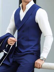 Manfinity Mode Bộ vest vest công sở không tay cổ tròn hai hàng khuy trơn màu cho nam - Xám - Xem 4