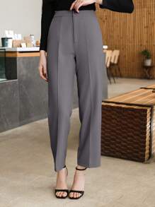 DAZY Pantalones de oficina rectos y plisados de unicolor para mujeres, pantalones vestir para mujeres