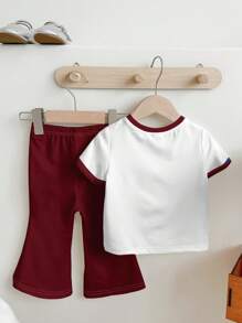 SHEIN 2pcs/Set Girls'' Casual Cartoon Print Round Neck Short Sleeve Top & Flare Pants Set, Suitable For Summer - Multicolor - View 6