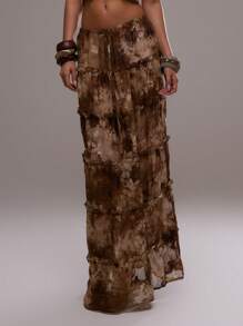 MUSERA Chân váy maxi xếp tầng bằng vải lưới in họa tiết, thắt eo, thích hợp cho kỳ nghỉ hè ở Ibiza, phong cách dễ thương, lãng mạn, lễ hội, đi biển. - Nhiều màu - Xem 1