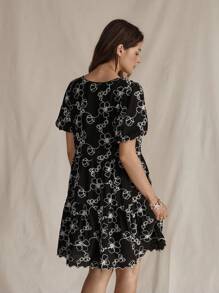 Wildy American Western Rustic Vacation Vintage Cotton Embroidery Puff Sleeve Green Short Dress Bohemian  Vacation Outfits Women Vintage Country Cowboy Woman S Summer Clothes