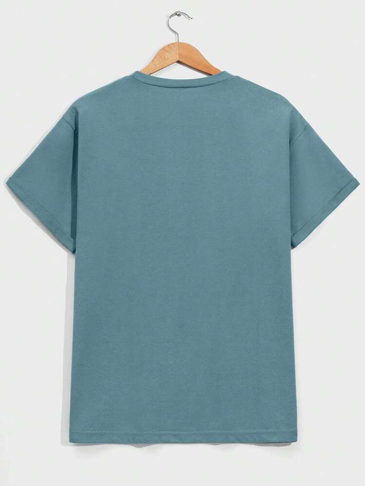 RueChic Men's Casual Round Neck Short Sleeve Letter & Palm Tree Print T-Shirt, Summertime - Army Green - View 2