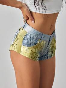 SHEIN Unity Printed Denim Shorts, Fashionable For Summer - Multicolor - View 3