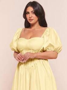 SHEIN BAE Damen Große Größen Kleidung Hochzeitskleider Brautjungfernkleider Minikleidern Partykleider Datumskleider Urlaubskleider Damen Große Größen Sommer Damen Große Größen Sommer Süße Puffärmel Cups Detail Aufwendige lange Maxikleider, Sommerkleider für Damen