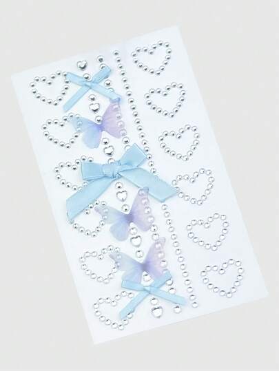 Kawaii 1 قطعة من الجواهر المرصعة بالراين ستون بشكل فراشة وفيونكة للوجه