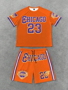 Manfinity Homme Men's Printed Short Sleeve T-Shirt And Shorts 2 Pieces Set - Multicolor - View 2