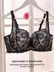 LUVLETTE 女士内衣休闲曲线全覆盖聚拢透气钢圈性感无衬里黑色蕾丝优雅网眼迷你文胸新娘内衣 - 黑色 - 查看 7