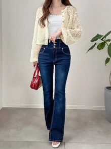 FRIFUL 女士蕾丝灯笼袖上衣，透视薄纱面料，适合毕业典礼、各种场合、度假 - 杏色 - 查看 2