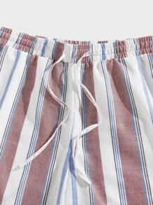 Manfinity RelaxMax Men's Summer Casual Colorblock Striped Shorts For Going Out Cotton Material, Comfortable To Wear, Suitable For Going Out