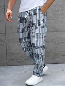 Manfinity Homme Plus Size Men's Plaid Drawstring Waist Cargo Pocket Pants