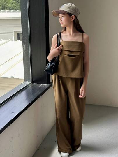 DAZY 2件套纯色女童吊带背心和裤子套装