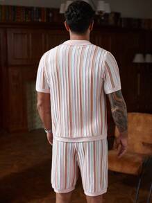 Manfinity Homme Men Men Striped Pattern Knit Top 2 Pieces Set, Summer - Multicolor - View 2
