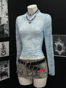 EgrlEra 女士蕾丝弹力牡丹花卉透视性感上衣（随机剪裁）