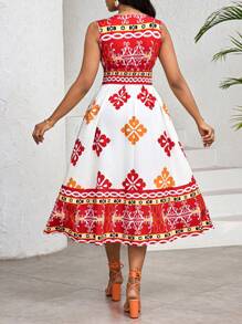 SHEIN Lady 女士度假休闲拼色混合印花无袖连衣裙 - 彩色 - 查看 2