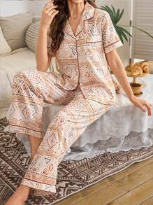 SHEIN 印花领短袖睡衣套装 节日季 - 彩色 - 查看 6